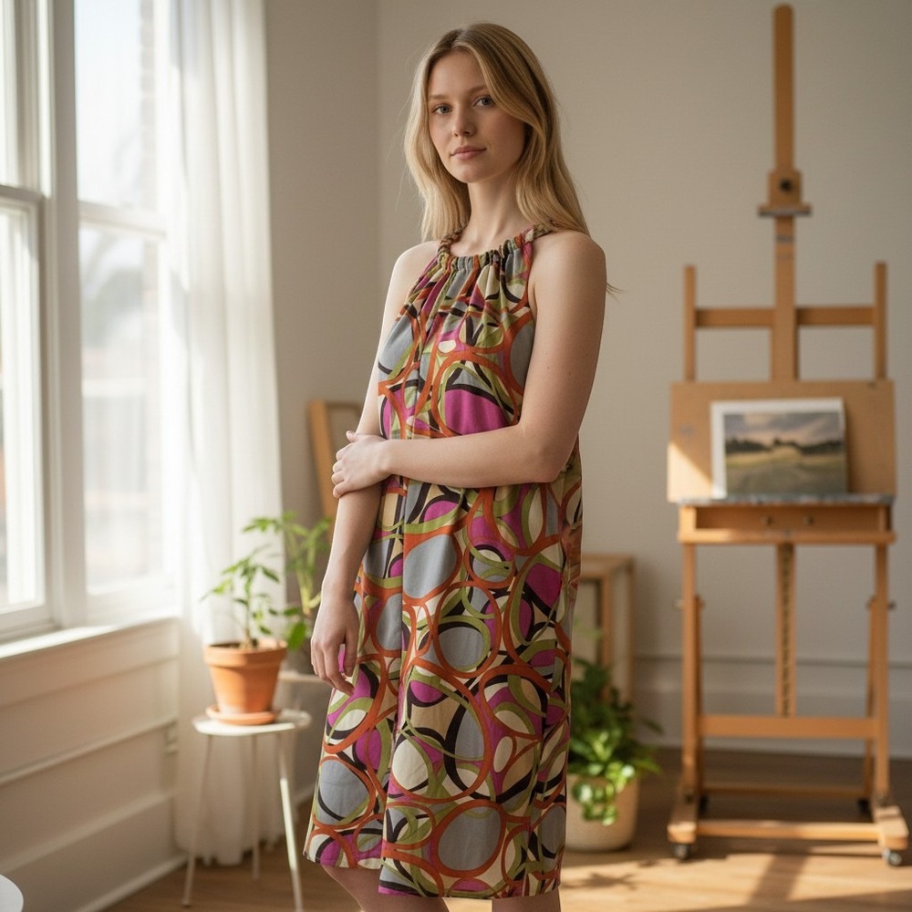 JBS Ltd Womens Retro Geometric Circle Print Halter Shift Dress Multicolor 14
